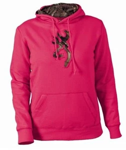 WOMENS Browning Buckmark Camo Logo Sweatshirt Hoodie FUCHSIA -5 SIZES! - Picture 1 of 1