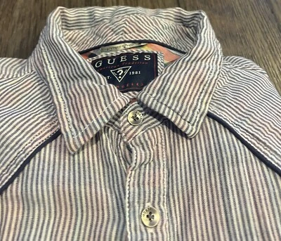 Mens Guess Long Sleeve Striped Lined Button Front Shirt Size XL - EUC - Image 1 of 2