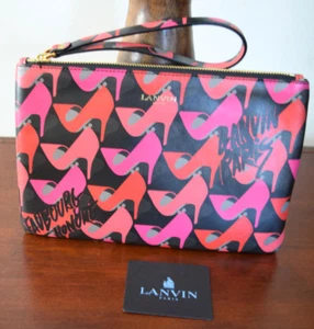LANVIN LEATHER RED/BLACK SHOES PRINT ZIP BOUCH BAG CLUTCH - Picture 1 of 12