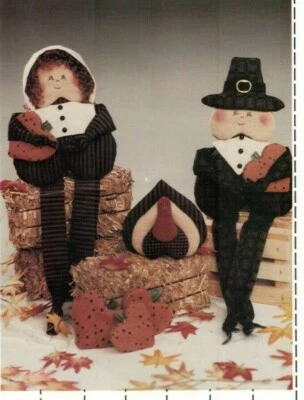 Thankful Hearts Sewing Pattern Primitive Folk Art Thanksgiving Pilgrims Turkey - Image 1 of 2