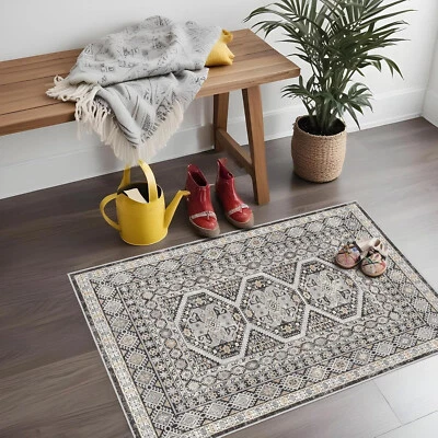 Ковер входной 2x3 винтажный машинная стирка небольшой черный 2 фута x 3 фута B| черный - Изображение 1 из 4