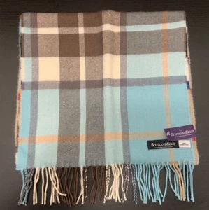 ScotlandShop Long Brushed Wool Plaid Scarf Thomson Camel Opal, Size 215cm x 35cm - Picture 1 of 2