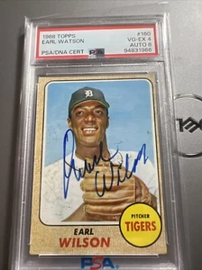 EARL WILSON 1968 TOPPS #160 AUTOGRAPH PSA DNA NM/MT 8 Card 4 Detroit Tigers - Picture 1 of 5