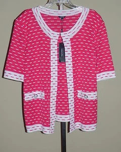 Misook Pink White Knit Short Sleeve Tailored Fit Jacket XL - Picture 1 of 3