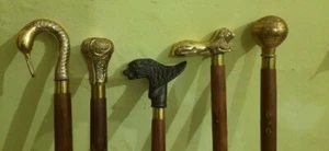 Nautical Brass Walking Stick Different Handle Wooden Cane Victorian Lot of 5 Pcs - Picture 1 of 5