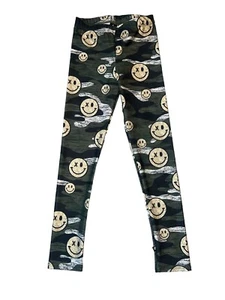 Pixie Lane Girls Hi Shine Camouflage Happy Face Graphic Print Leggings Size 8 - Picture 1 of 3