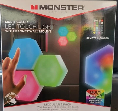 Monster Multi-color LED Touch Light IR Hexalights 3PC with Magnet Wall Mount NEW - Image 1 of 2