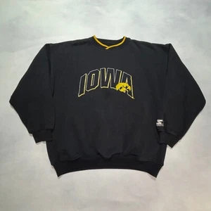 Vintage Starter Iowa Hawkeyes Sweatshirt Crewneck Mens 2XL Black Ribbed NCAA Y2K - Picture 1 of 7