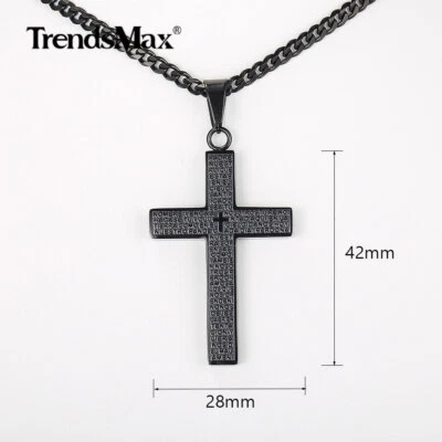 Black Stainless Steel Jesus Christ Cross Pendant Necklace 3MM 18-24" Curb Chain - Image 1 of 4