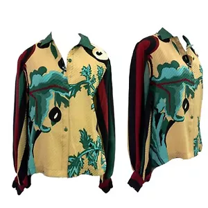 Vtg Vintage 1980s 80s Designer Vollbracht Silk Apple Print New Wave Top Blouse - Picture 1 of 6
