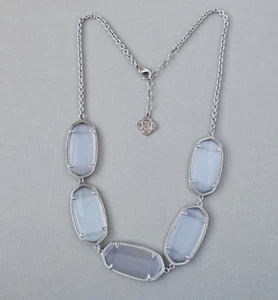 Kendra Scott Slate Gray Cat's Eye Noelle Statement Necklace Rare Silver Tone 20" - Picture 1 of 12