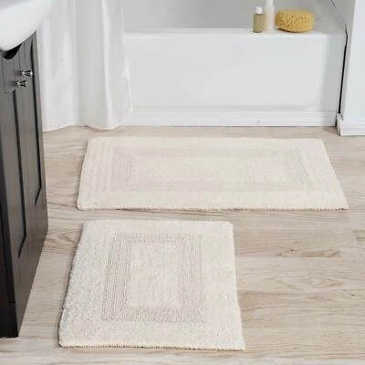 Ivory Bath Mat Set 100 Percent Off White Cotton Rugs 2 Piece Mats Soft Non Slip  - Image 1 of 4