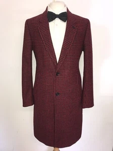 PAUL SMITH -Mens Long RED & BLACK Checked TWEED WOOL COAT - M - 40 Reg - LOVELY - Picture 1 of 11