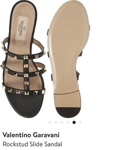 Valentino Garavani Rockstud Caged Slide Sandals Black Gold Size 37 NEW