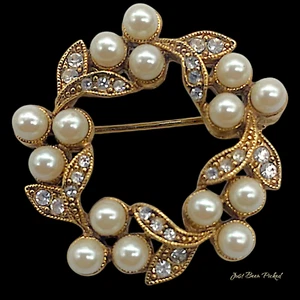 Carolee Pearl Rhinestone Brooch Pin - Bild 1 von 2