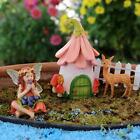 4 Pieces Fairy Garden Statues With Mushroom House Little Deer Fence Resin