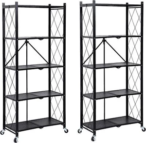 HealSmart Heavy Duty 5-Tier Foldable Metal Rack, Black, 2 Pack - Picture 1 of 7
