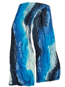 Womens Handmade Rectangular Silk Scarf Blue Rolled Edges 50x8" Unbranded - Picture 1 of 5