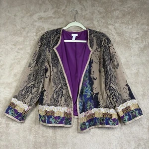 Chico’s 2 L Lightweight Jacket Open Front Pleated Pintuck Colorful Artsy EUC - Picture 1 of 9