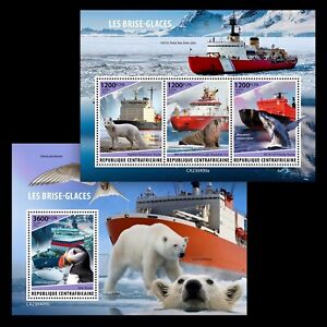 Icebreakers Whale Polar Bears MNH Stamps 2023 Central African M/S + S/S