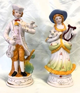 Set of 2 Victorian Man & Lady Porcelain Figurines 10-11" Nippon China - Picture 1 of 6