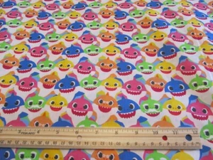 Multicolored Baby Shark Character Cotton Fabric BTY - Picture 1 of 1