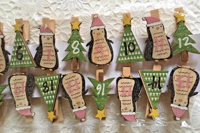 Wäscheklammern Zahlen 1-24 Pinguin Klammern für Adventskalender Adventsgirlande - Bild 1 von 4