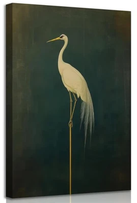 Green Japanese Crane Canvas Wall Art Vintage Asian Bird Prints Wall Decor Ret... - Image 1 of 4