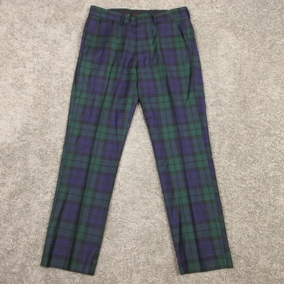 J Crew Pants Mens 30x30 Blue Green Black Watch Tartan Wool Trousers Preppy EUC - Image 1 of 4