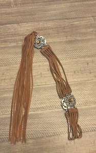 Vintage Brown Suede Leather Adjustable Wrap Tie Belt Fringe Western Boho - Picture 1 of 6