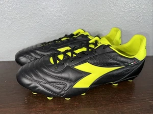 DIADORA BRASIL K-PLUS MG14 Black Yellow Soccer Cleat Size 12 101.170856/C0004 - Picture 1 of 11