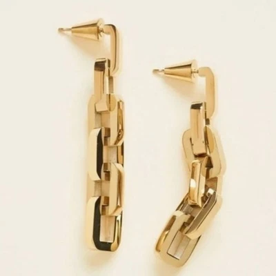 New EDDIE BORGO gold supra link chain drop earrings $250.00 USD retail jewelry - Image 1 of 2