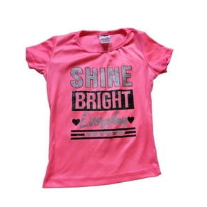 Diva Girls Bright Coral SS TOP "SHINE BRIGHT" SILVER GLITTER - XS 4/5 - Picture 1 of 3