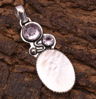 Perlmutt Edelstein 925 Sterlingsilber Handarbeit Schmuck Anhänger 2,15 Zoll - Bild 1 von 4