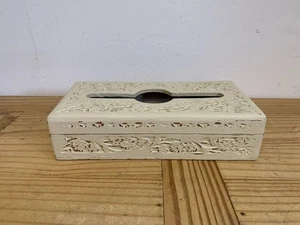Verzierte geschnitzte Holz Taschentuchbox Etui handbemalt Distressed Design - Bild 1 von 4