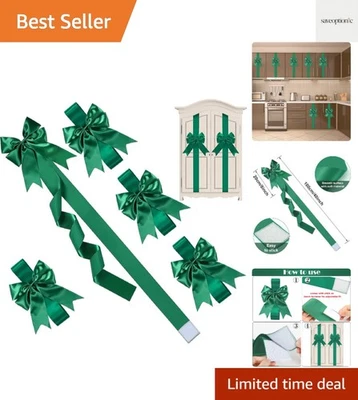 4 Pcs Green Christmas Cabinet Ribbons Bows Large Green Bow Christmas Door Kit... - Image 1 of 4