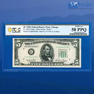 Fr.1961-G 1950 $5 Federal Reserve Note Chicago, PCGS CU 58 PPQ #49298 - Picture 1 of 3