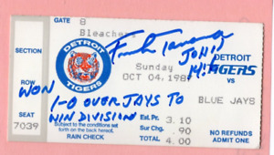 Autographed Tiger Ticket Frank Tanana "Won 1-0 over Jays to win Division" 1987