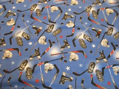 Bastones de hockey cascos y discos tela de franela de algodón azul - por comprar Foto 1 de 4