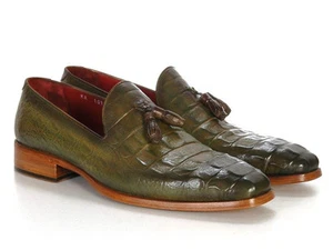 Paul Parkman Men's Green Crocodile Embossed Calfskin Tassel Loafer (ID#PP2281-GR - Picture 1 of 1