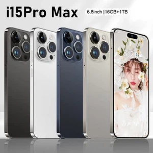 I15 Pro Max Android Smartphone Global Unlocked 16GB+1TB 6.8'' HD 6800mAh Gifts - Afbeelding 1 van 20