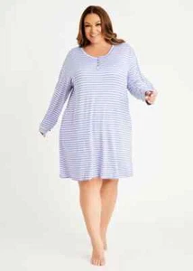 Nwt $52 CAROLE HOCHMAN Blue Striped Long Sleeve SOFT KNIT Nightgown POCKETS 2X - Picture 1 of 4