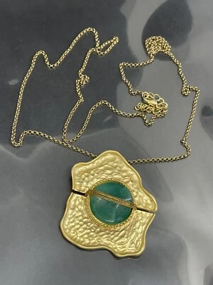 "Collar de cadena de 29-31"" colgante de aventurina redondo con cable tono dorado martillado de moda" Foto 1 de 4