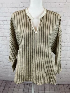 VLAS BLOMME linen striped kimono boho lagenlook tunic blouse size F Japan NWOT - Picture 1 of 10