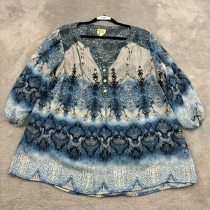 Camicia contadina Anthropologie fico e fiore donna 1x blu tecnica mista trasparente - Foto 1 di 17