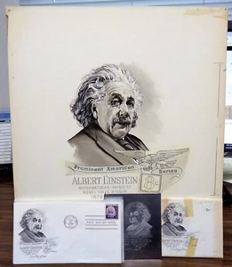 ARTMASTER'S PRELIMINARY CACHET ARTWORK US #1285 EINSTEIN METAL ENGRAVED PLATE - Picture 1 of 9