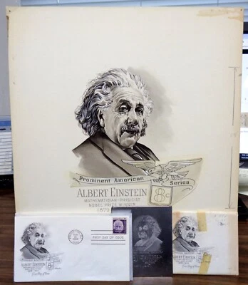 ARTMASTER'S PRELIMINARY CACHET ARTWORK US #1285 EINSTEIN METAL ENGRAVED PLATE - Image 1 of 4