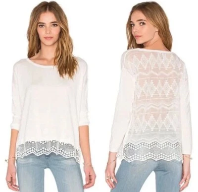 Blusa Pullover Joie Mujer Algodón Bordado Texturizado Encaje Espalda XS Foto 1 de 4