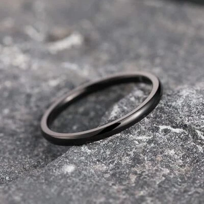 2mm Black Thin Tungsten Band Ring for Women Simple Wedding Ring Polished Comfort - Image 1 of 4