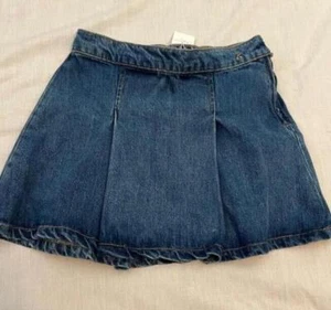 BONPOINT girls sz 8 blue denim pleated side zip mini skirt NWT adjust waist - Picture 1 of 4